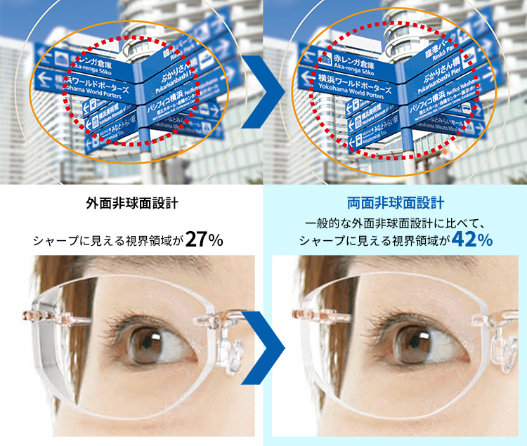 両面非球面レンズ HOLT エクステンションWFカスタム 見え方